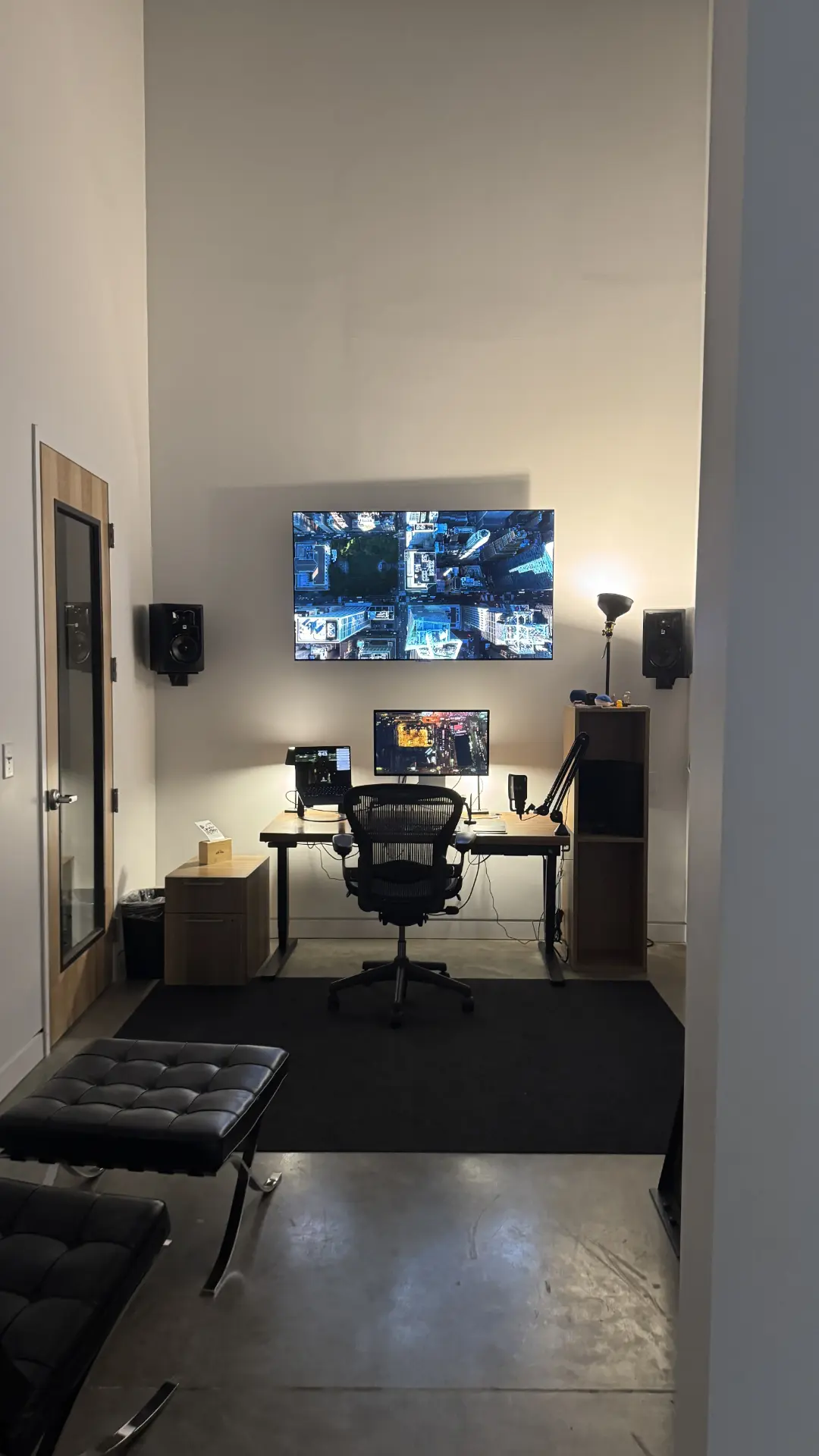 Production Suite with wall display, studio monitors and edit desk
